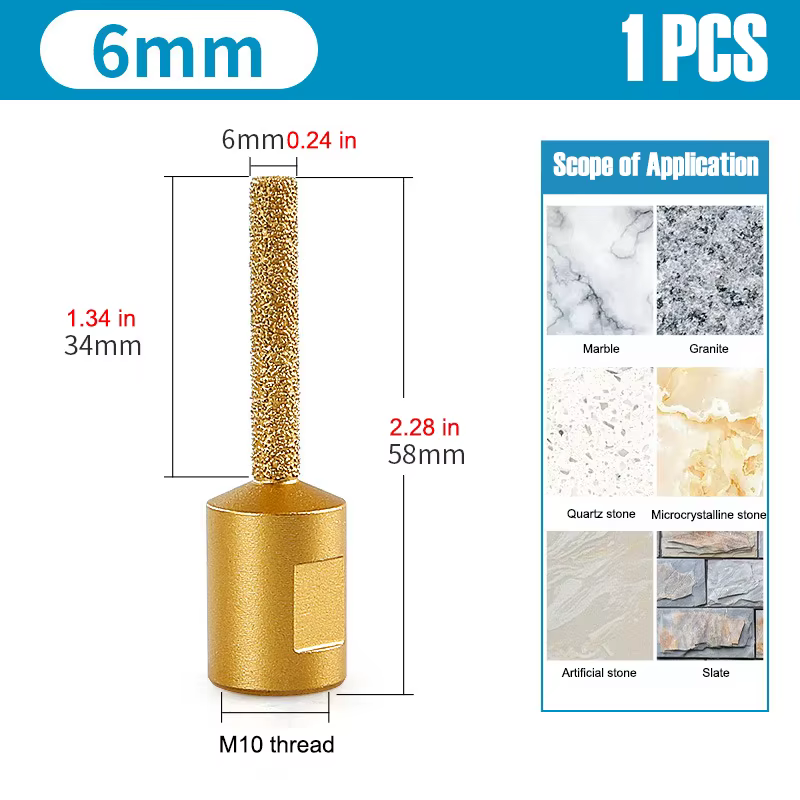 Tête de meulage diamantée brasée sous vide 6/10/15 mm pour carrelage céramique, marbre, pierre, rain