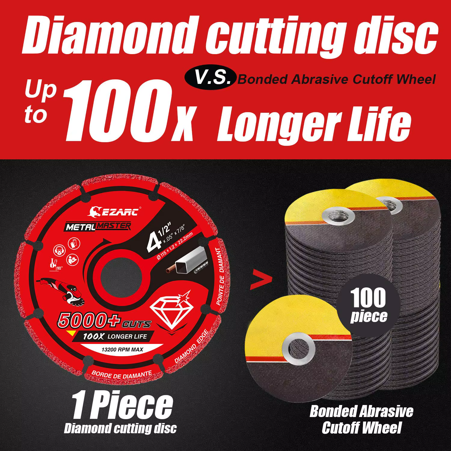Disque de découpe diamanté EZARC 3x3/8 pouces et 4-1/2x7/8 pouces pour métal, disque de coupe avec p