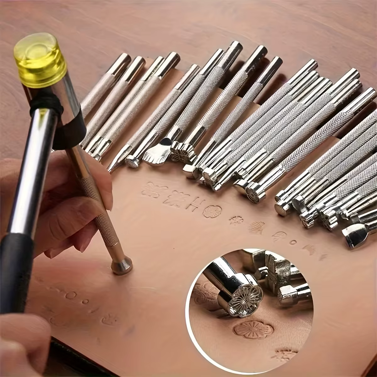 Ensemble d'outils de bricolage en cuir 20 pièces-outils d'impression, de poinçon, de sculpture et de