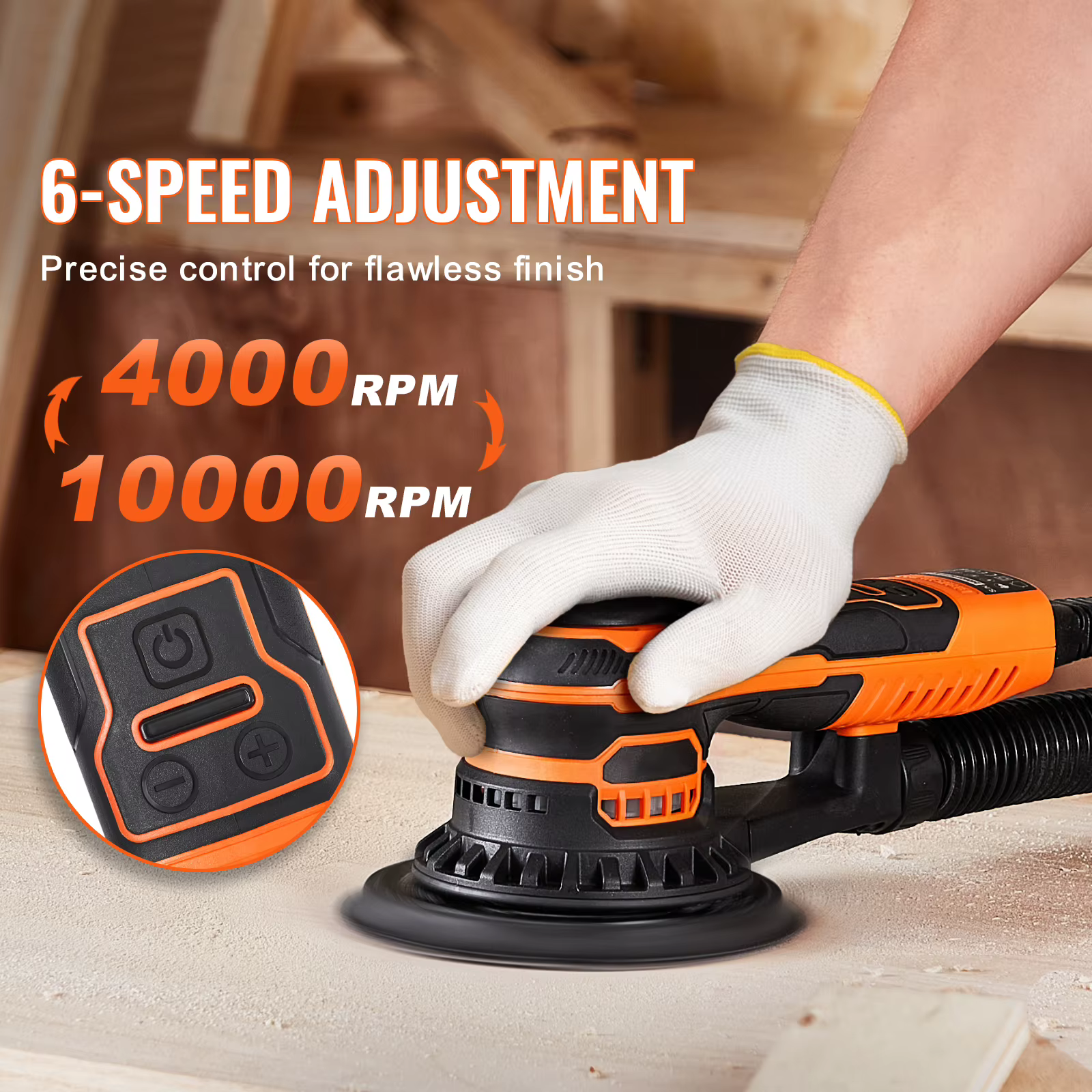 SucceBuy ponceuse orbitale aléatoire 350W sans brosse 10000 PRM 6 ponceuse orbitale électrique à vit