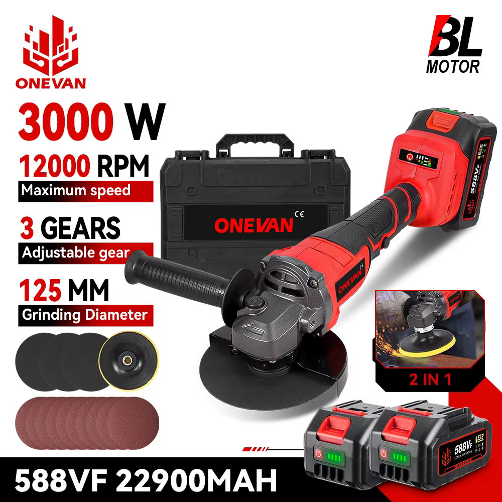 ONEVAN 125MM meuleuse d'angle électrique sans brosse 2in1 polissage 3000W M14 Cutter métal bois outi