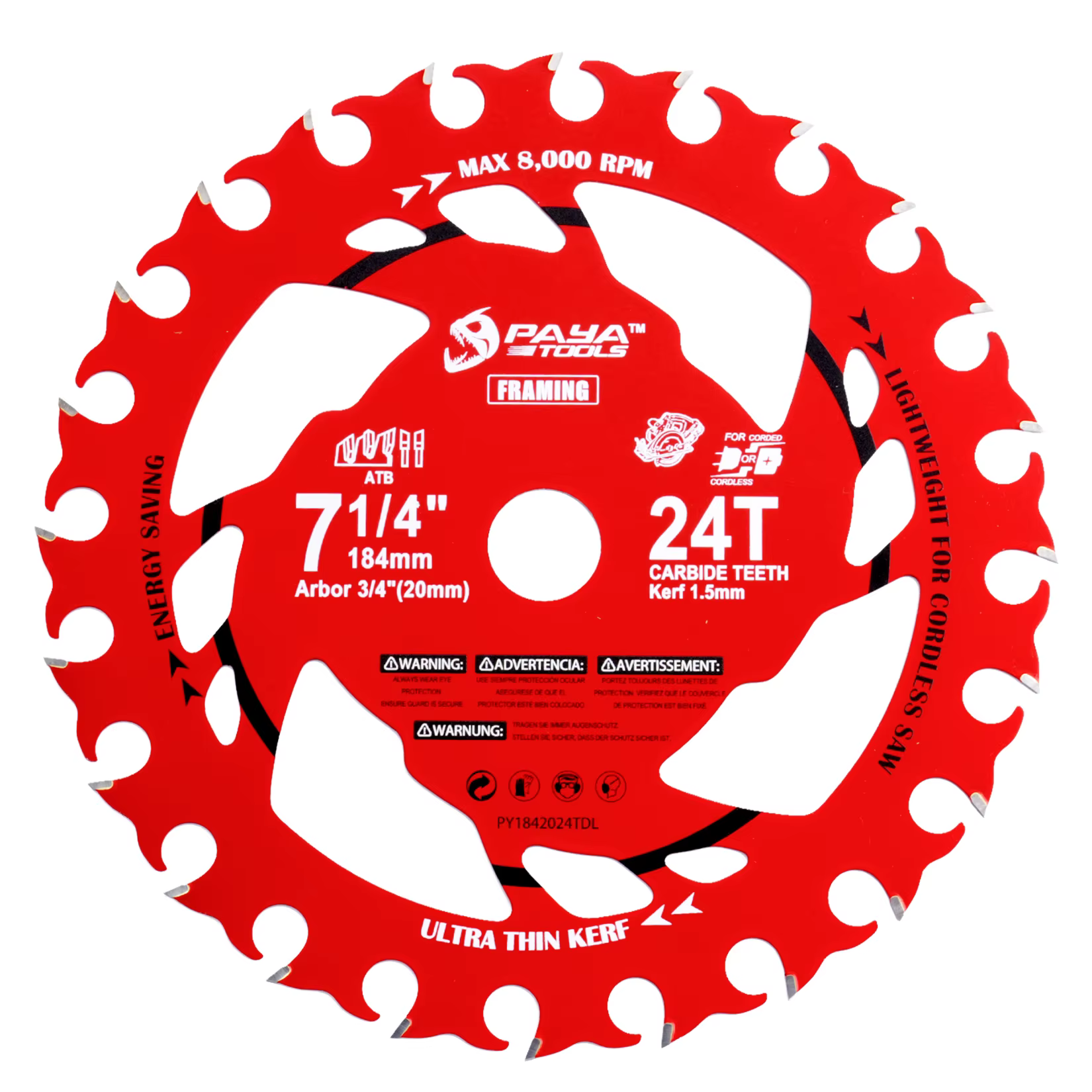 Lame de scie circulaire en carbure de tungstène PAYA 7-1/4 pouces 24 dents légère pour la coupe du b