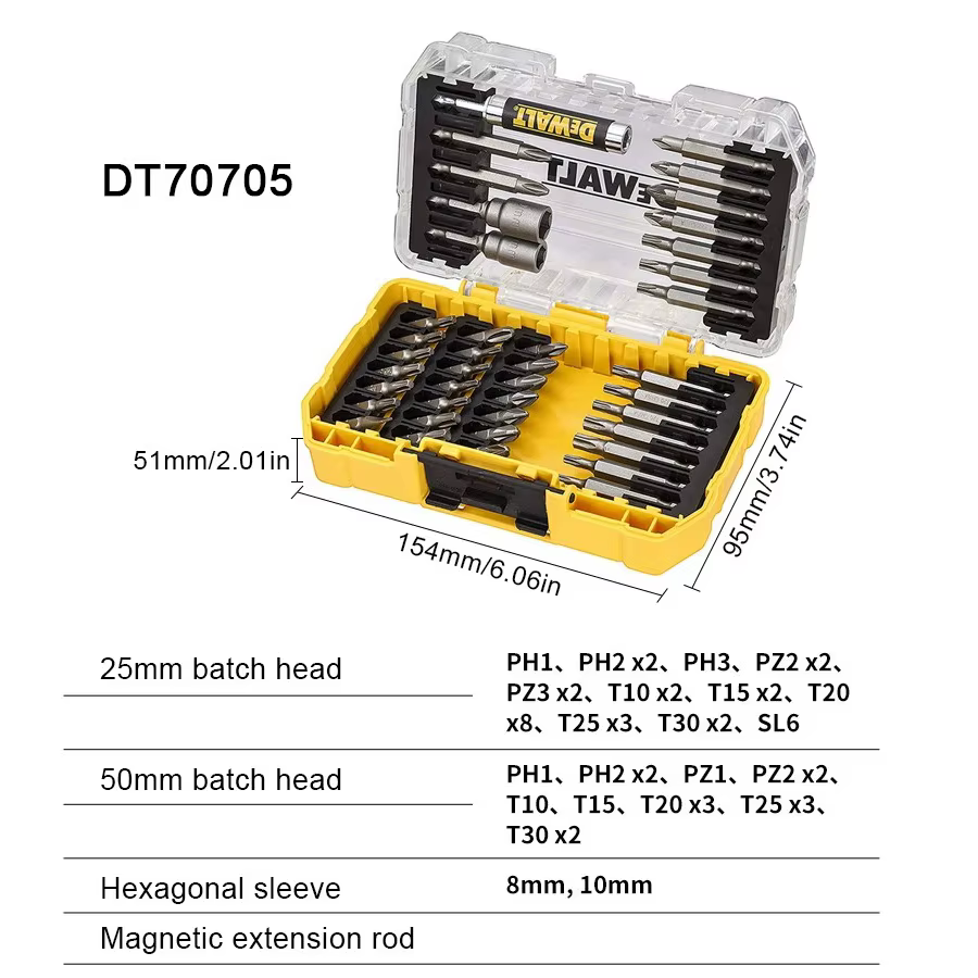 DEWALT DT70705 – jeu de 40 embouts de tournevis à percussion multifonctionnels avec étui robuste, em