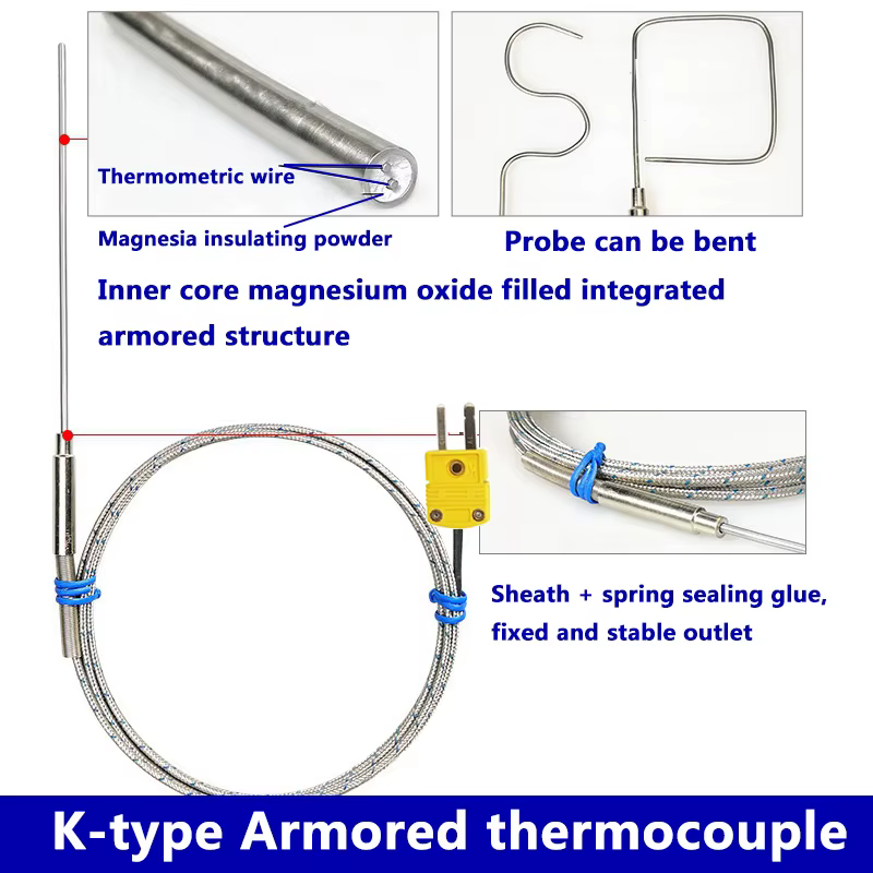 Fil de capteur pliable de Type K, Thermocouple blindé, 1mm//2mm/3mm-8mm de diamètre 100/200/300mm WR