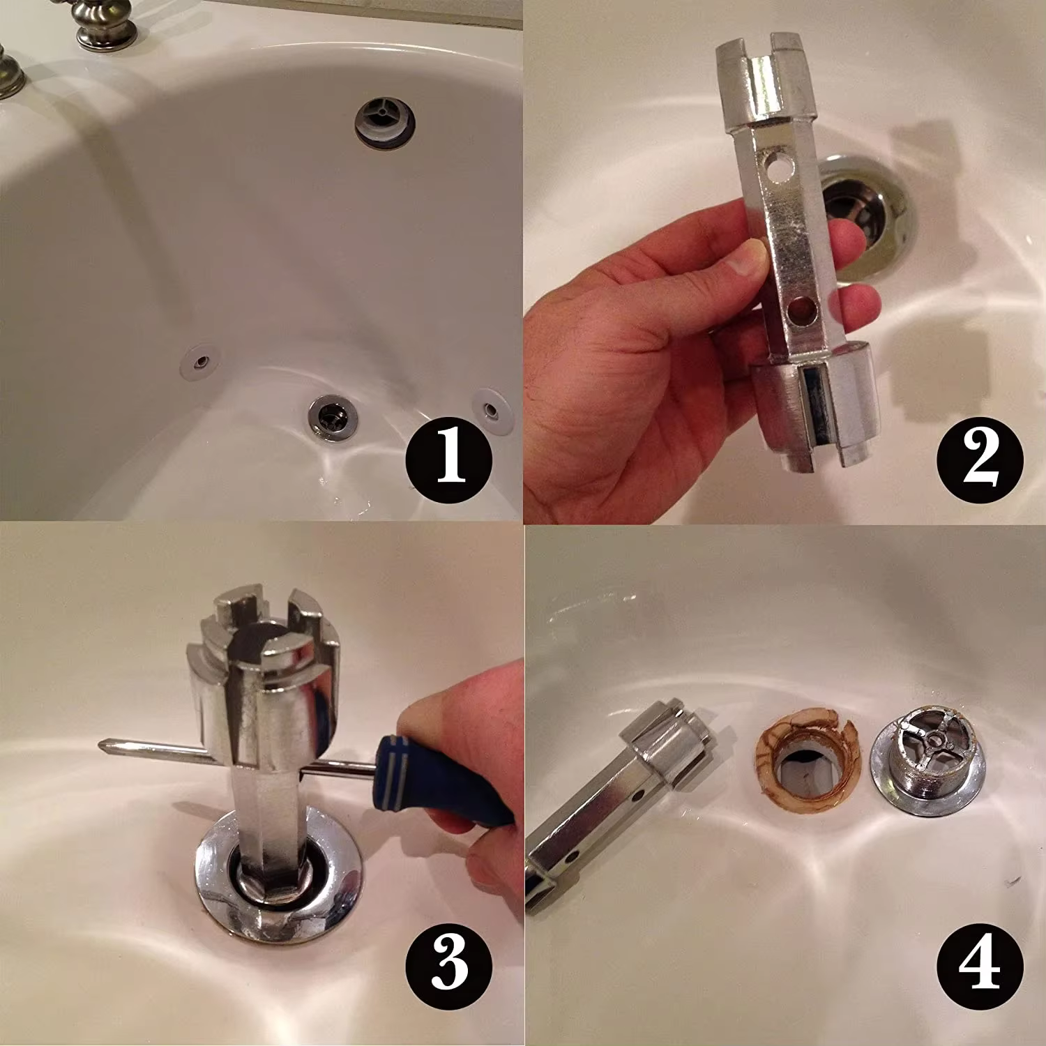 Clé de dissolvant de vidange de baignoire, outil à double extrémité en alliage de Zinc pour salle de