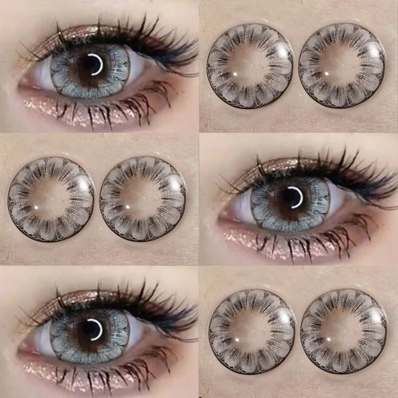 1 paire de lentilles de Contact de couleur pour les yeux, lentille grise ambre naturelle annuelle, c