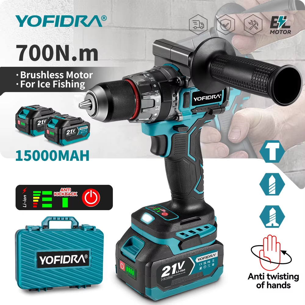 YOFIDRA 700N.M perceuse à percussion électrique sans brosse tournevis sans fil plaques sol travail d
