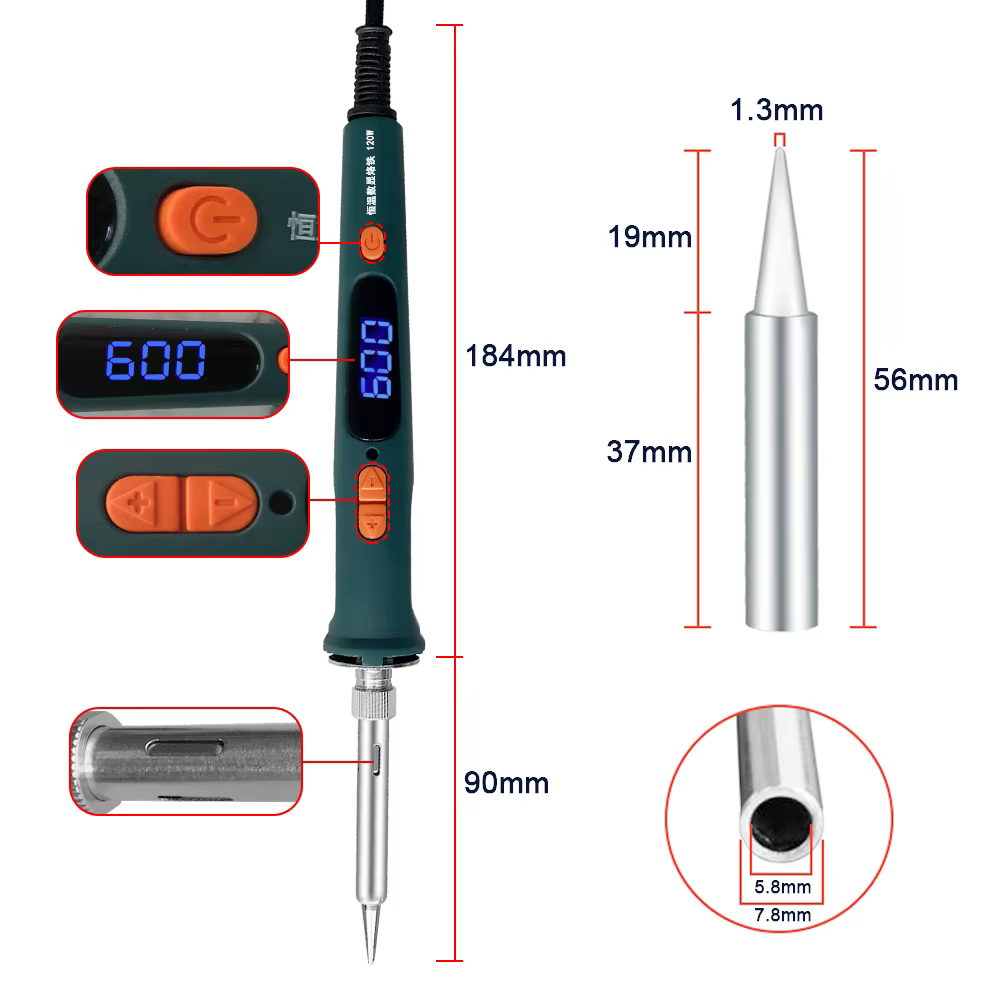 Fer à souder numérique 120W, ensemble d'outils de réparation de fer à souder électrique, double cali