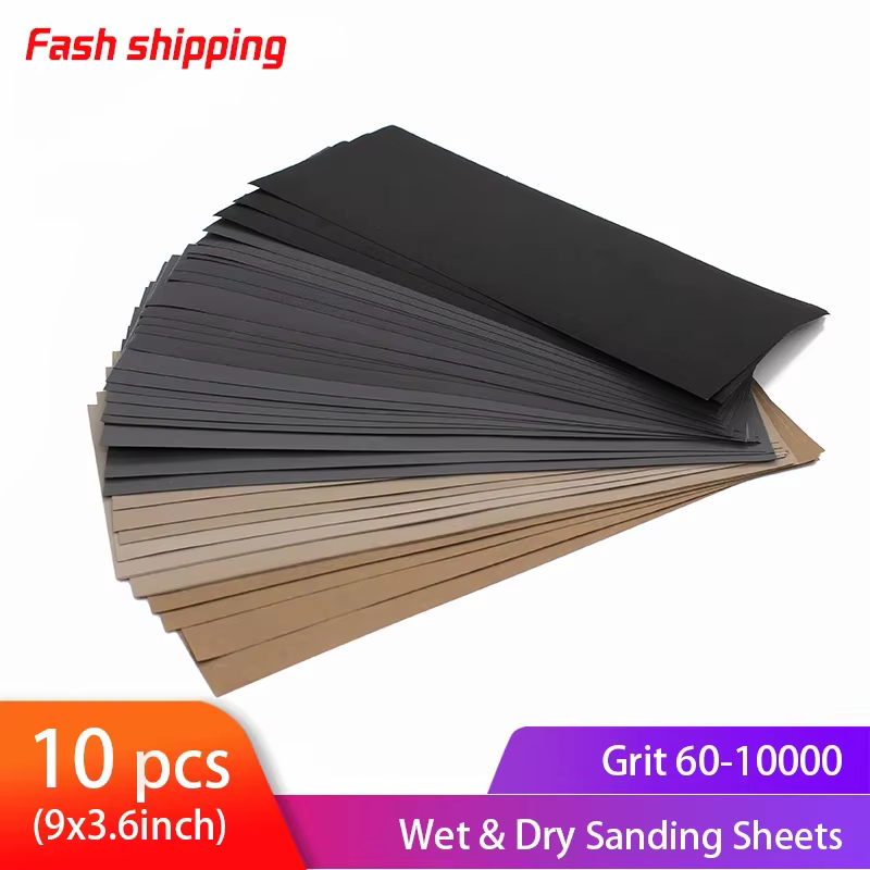 10 pièces papier de verre sec et humide 9x3.6 pouces feuilles de ponçage papier de verre étanche pou