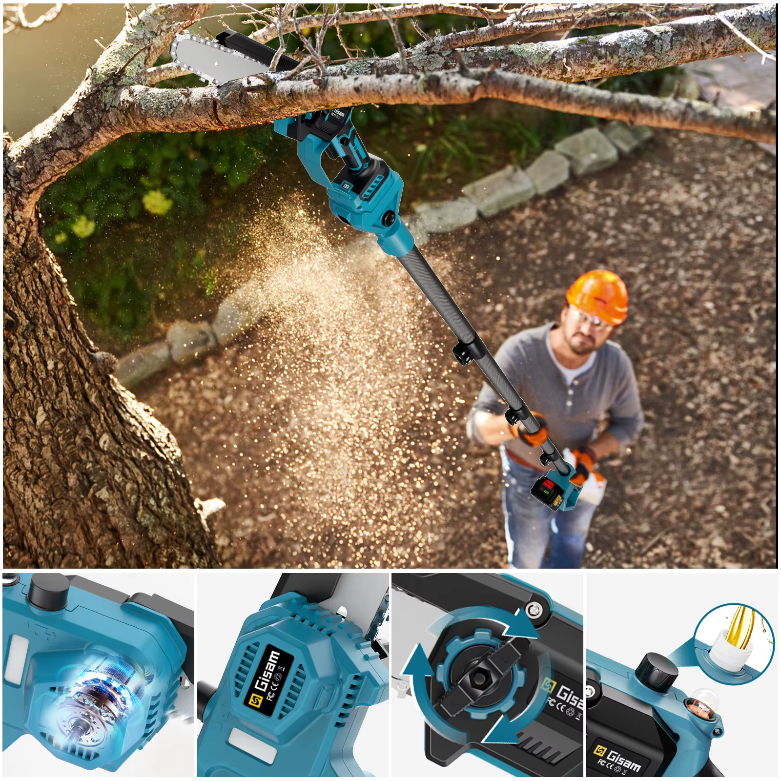 Gami – tronçonneuse électrique à pôle télescopique sans balais de 8 pouces, scie à branches hautes, 