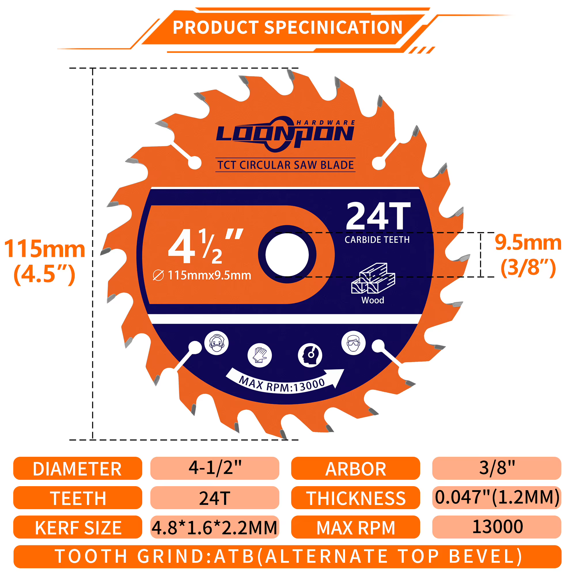 Loonpon TCT lame de scie circulaire en carbure disques de roue disque de coupe du bois 115 140 165 1