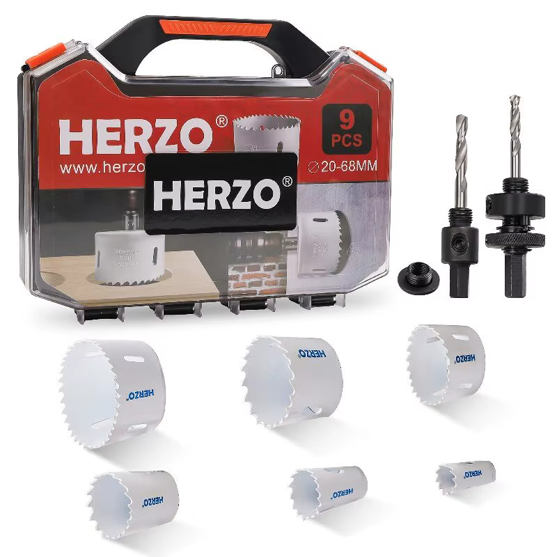 Kit d'ouvre-trous HERZO 20-68 mm, kit de scies cloches pour le bois, le métal et les alliages, circu
