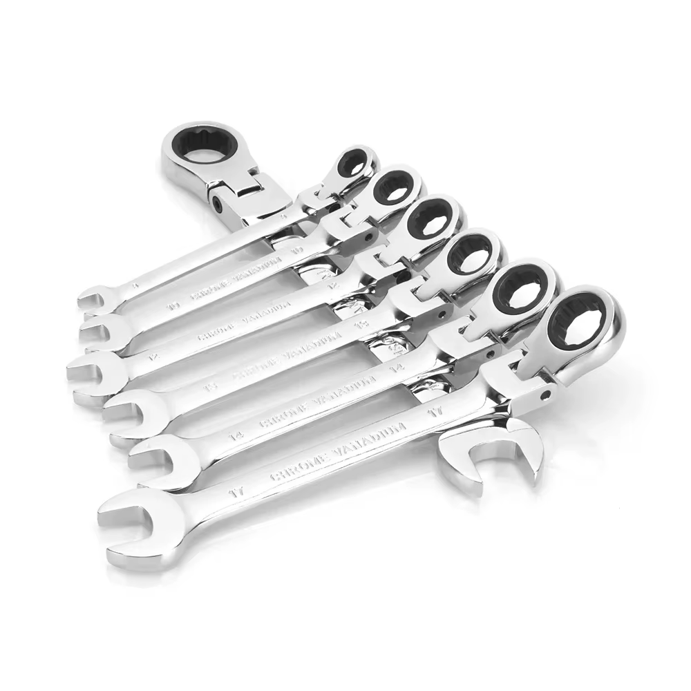 Clé à cliquet monobloc 72 dents à tête flexible finition miroir