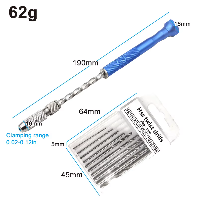Perceuse hélicoïdale manuelle semi-automatique étendue bleue de 0.5 à 3mm, outil de perçage de circu
