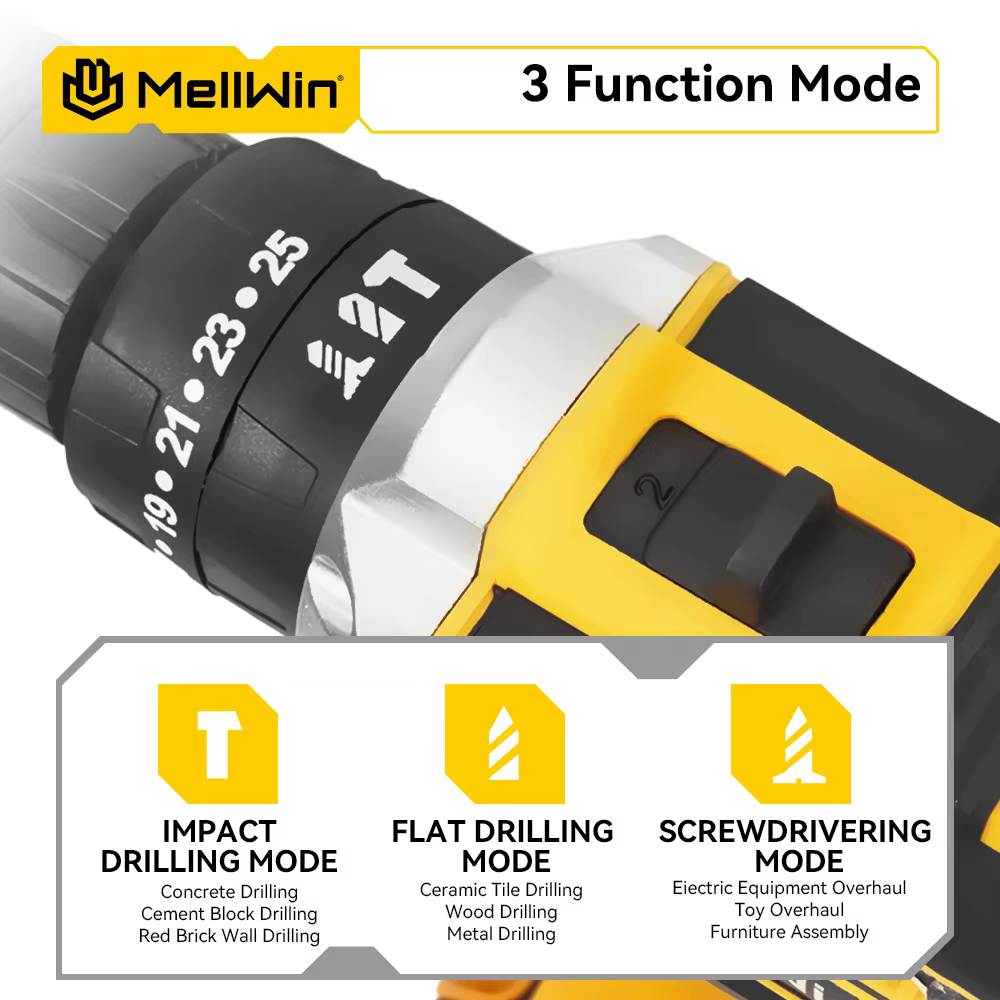 MELLWIN 25 + 3 couple électrique perceuse à percussion ensemble polyvalent sans fil tournevis électr