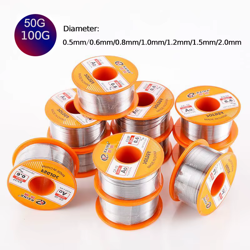 Bobine de fil d'étain à souder à noyau de colophane sans nettoyage, 50/100g, 0.5mm-2mm, 63/37 CF-10,