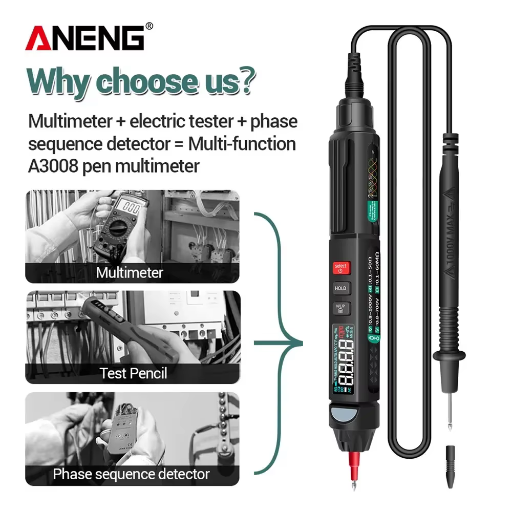 ANENG – multimètre numérique de type stylo, 6000 points, testeur de stylo professionnel Intelligent,