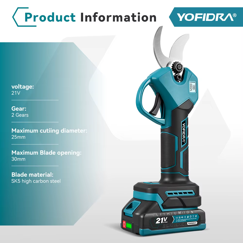 YOFIDRA 32mm cisaille électrique sans brosse 2 vitesses ciseaux sans fil Branches d'arbres outils de
