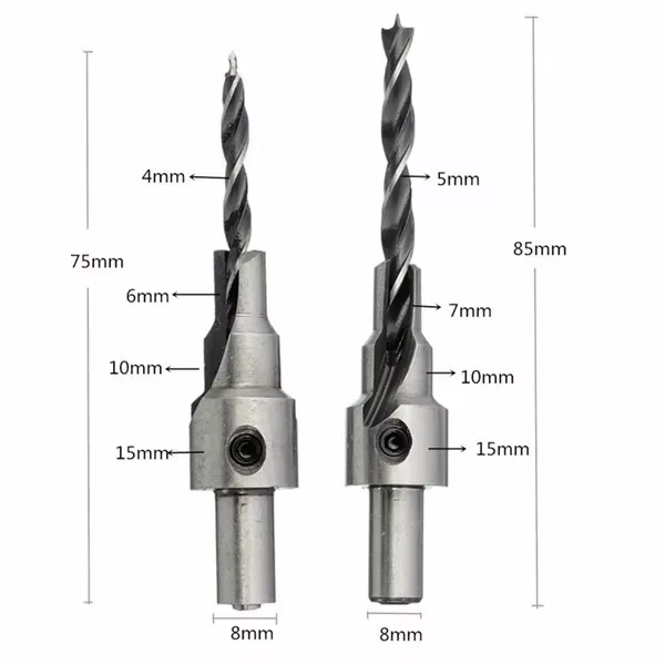 2PC deux bords trois étapes travail du bois trois points fraisé trou perceuse 4/5mm auto centrage cô