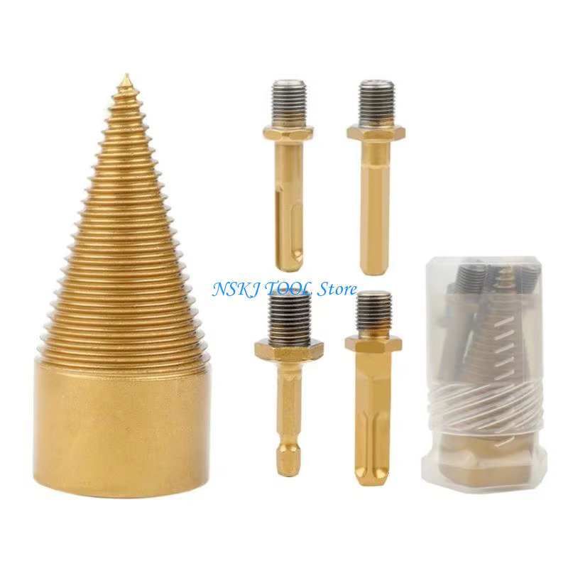 L8RC 5PCS Bit perceuse en rondins bois chauffage 32 mm 42 mm Formes électriques Conducteur cône à vi