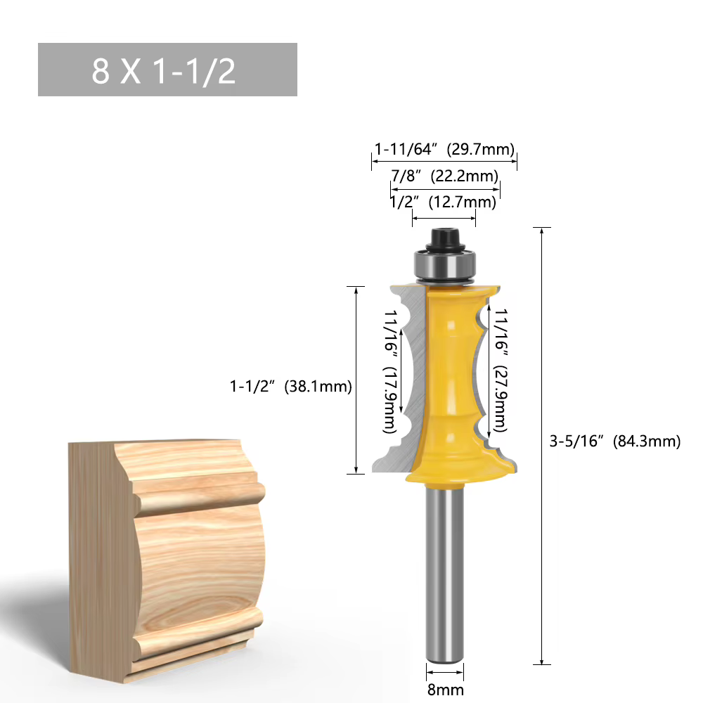 LAVIE Fraise à chanfreiner pour portes et tiroirs, queue de 8 mm, pour moulures et tenons de main co