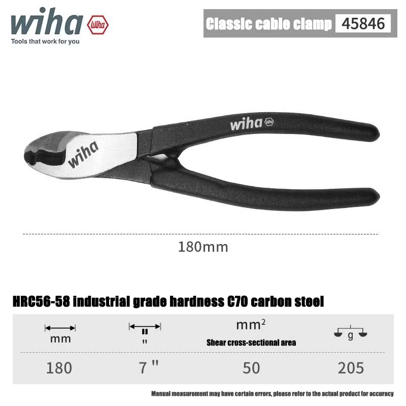 Coupe-câbles Wiha 180 mm, dénudeurs de fils de 7 pouces, coupe-fils diagonaux, outils manuels multif