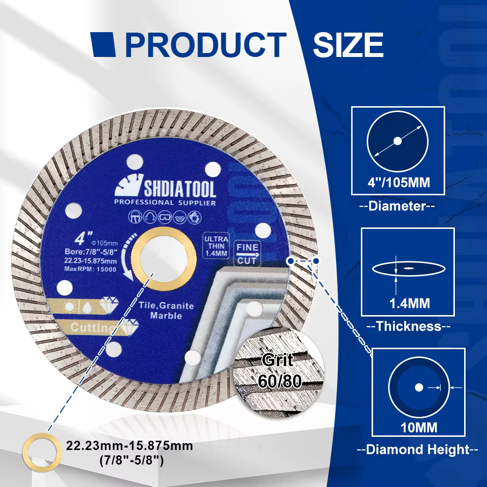 Lame de scie diamantée super fine SHDIATOOL 1 pièce, disque de coupe turbo de 4 à 5 pouces pour marb