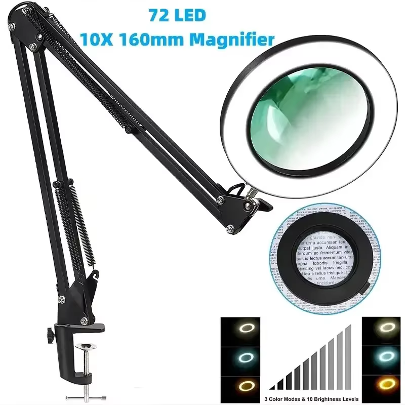 72LED 8X/10X nouvelle loupe éclairée USB 3 couleurs loupe LED pour réparation de fer à souder/lampe 