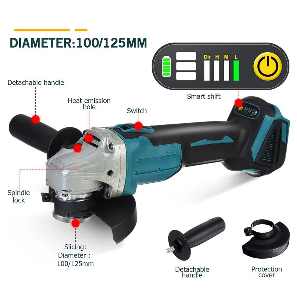 Podofo 125mm M14 meuleuse d'angle sans brosse Machine de découpe électrique portable maison polissag