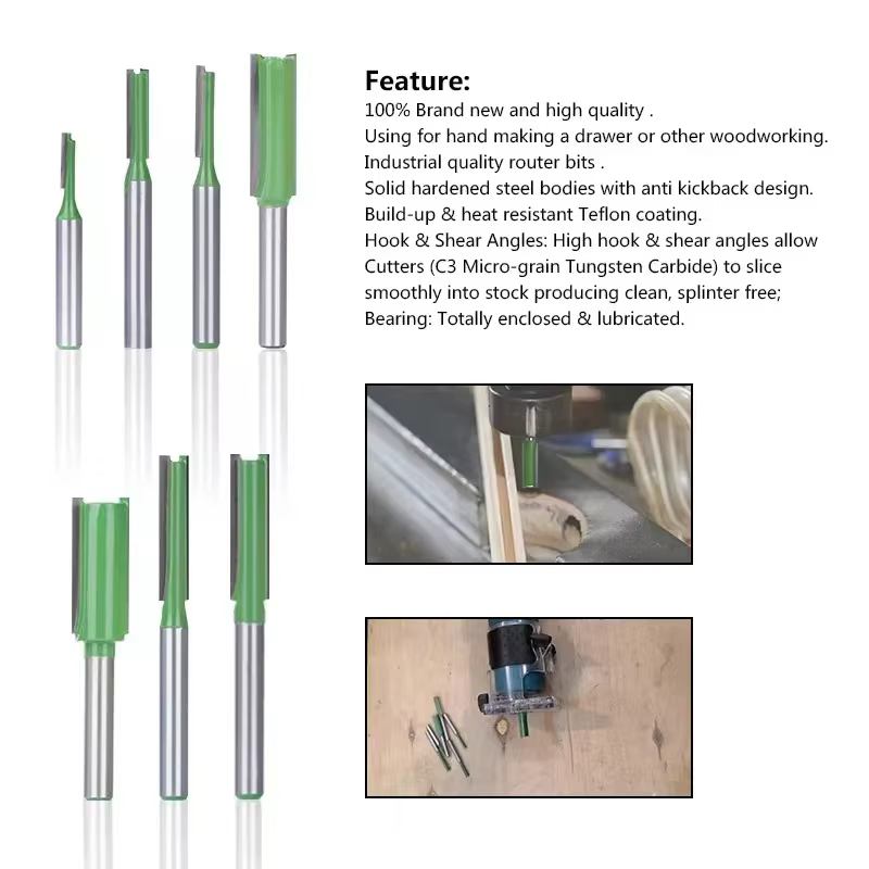 7 pièces 1/4 "6mm tige simple Double cannelure foret droit fraise pour bois 6MM carbure de tungstène