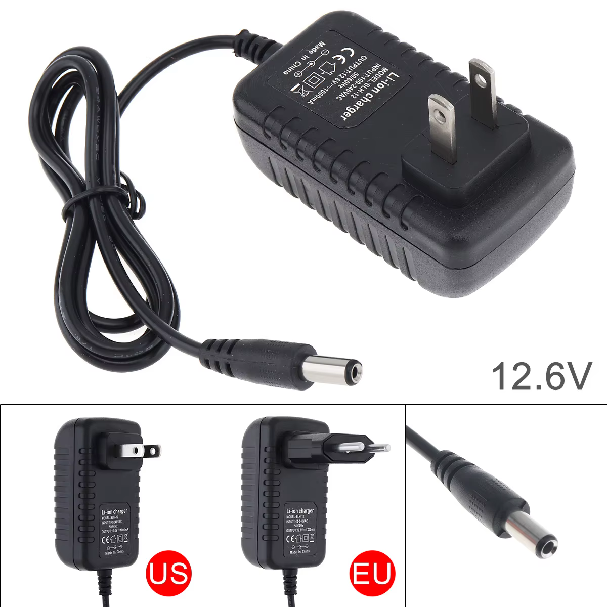 Adaptateur d'alimentation cc 12.6/16.8/17/21/25V, chargeur avec prise ue et prise américaine pour pe
