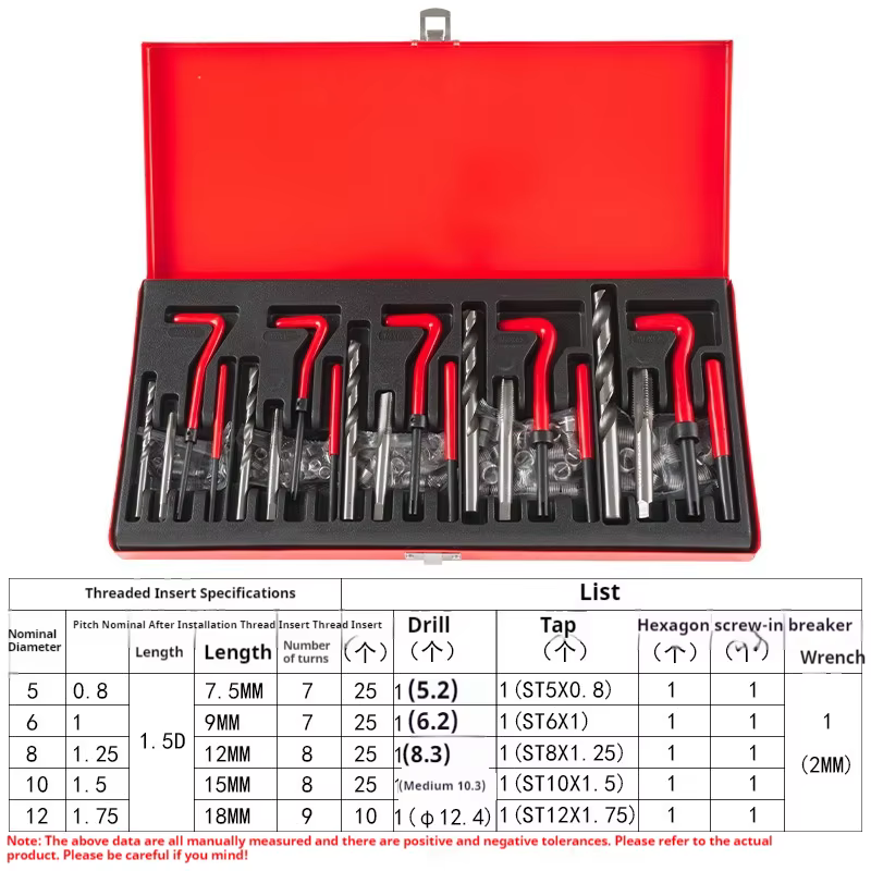 Kit de réparation de filetages DGEV 131 pièces avec inserts Helicoil, manchons, inserts filetés, tar