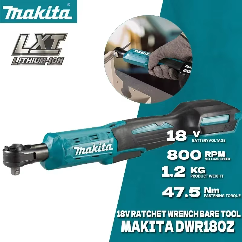Clé à cliquet sans fil MAKITA DWR180Z 18V LXT, entraînement de 6,35 mm, 800 tr/min, 47,5 N·m, clé à 