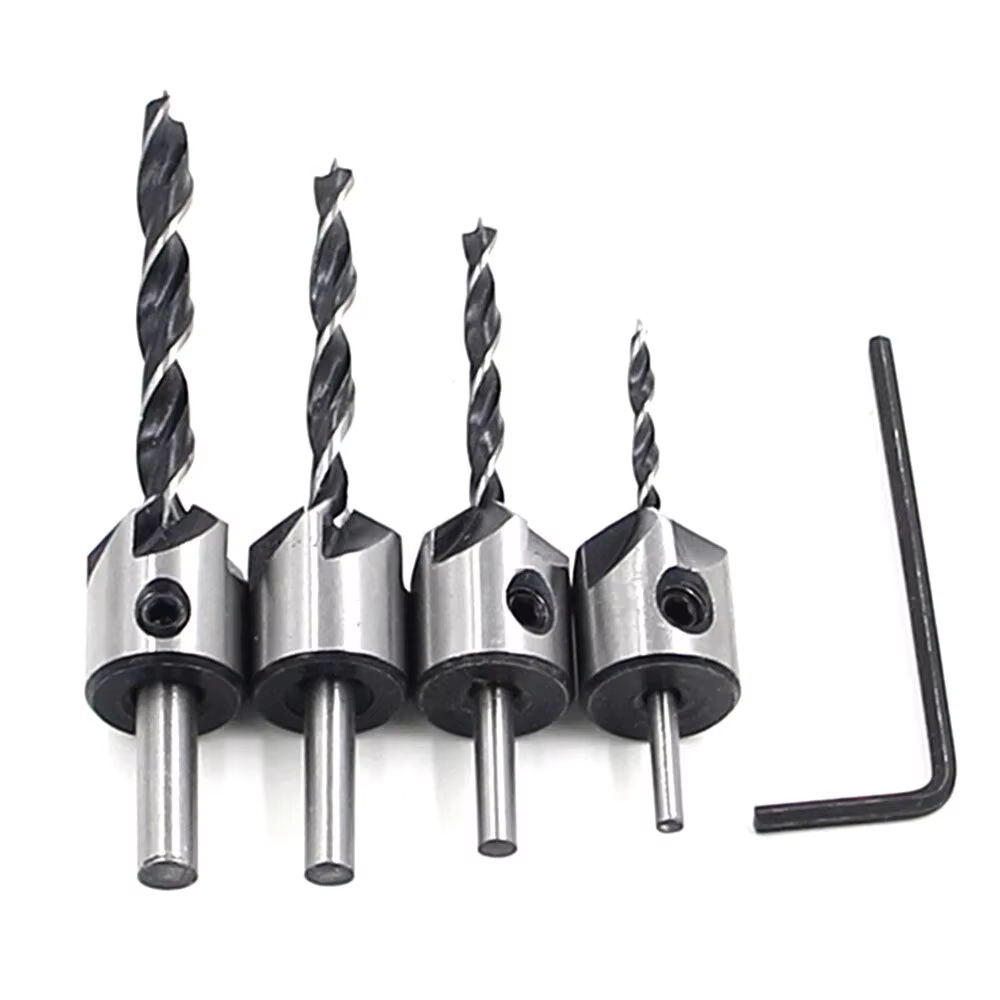 Jeu de 4 forets à chanfreiner à trois pointes de 3-6 mm pour le travail du bois, outil d'ouverture d