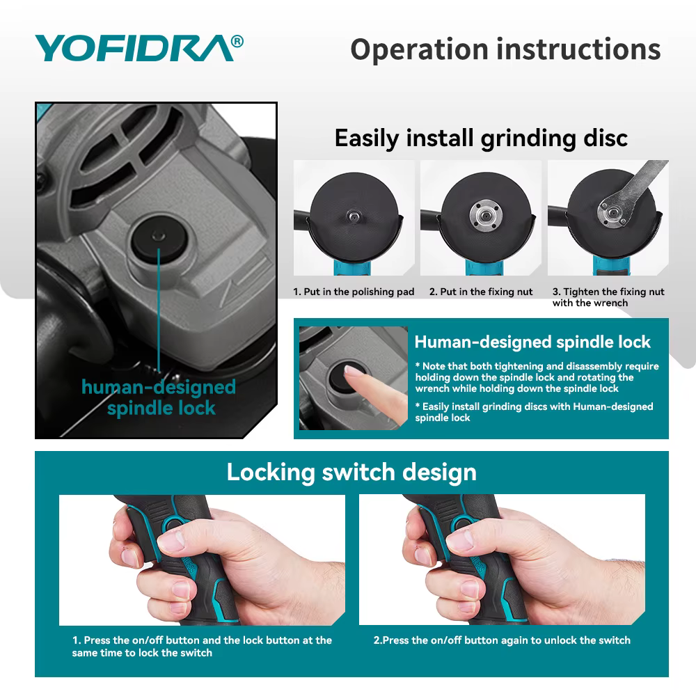 YOFIDRA 125mm M14 meuleuse d'angle sans brosse Machine de découpe meuleuse d'angle électrique sans f