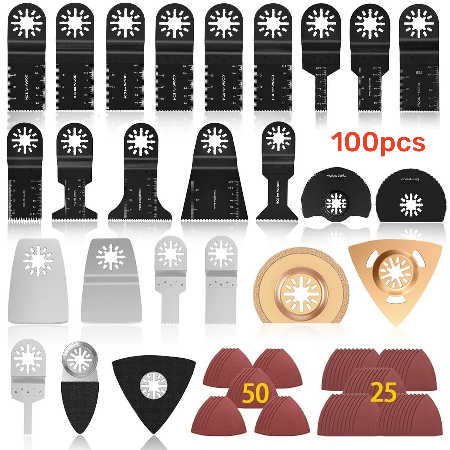 100 lames de scie oscillantes multifonctions, lames bimétalliques de précision pour outil de découpe