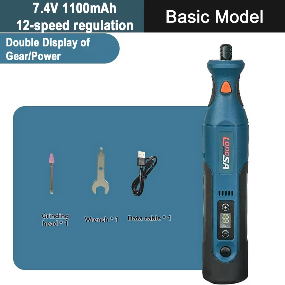 Mini meuleuse sans fil, batterie 7.4V 1100mAh, 12 réglages de vitesse, affichage numérique, Micro ou