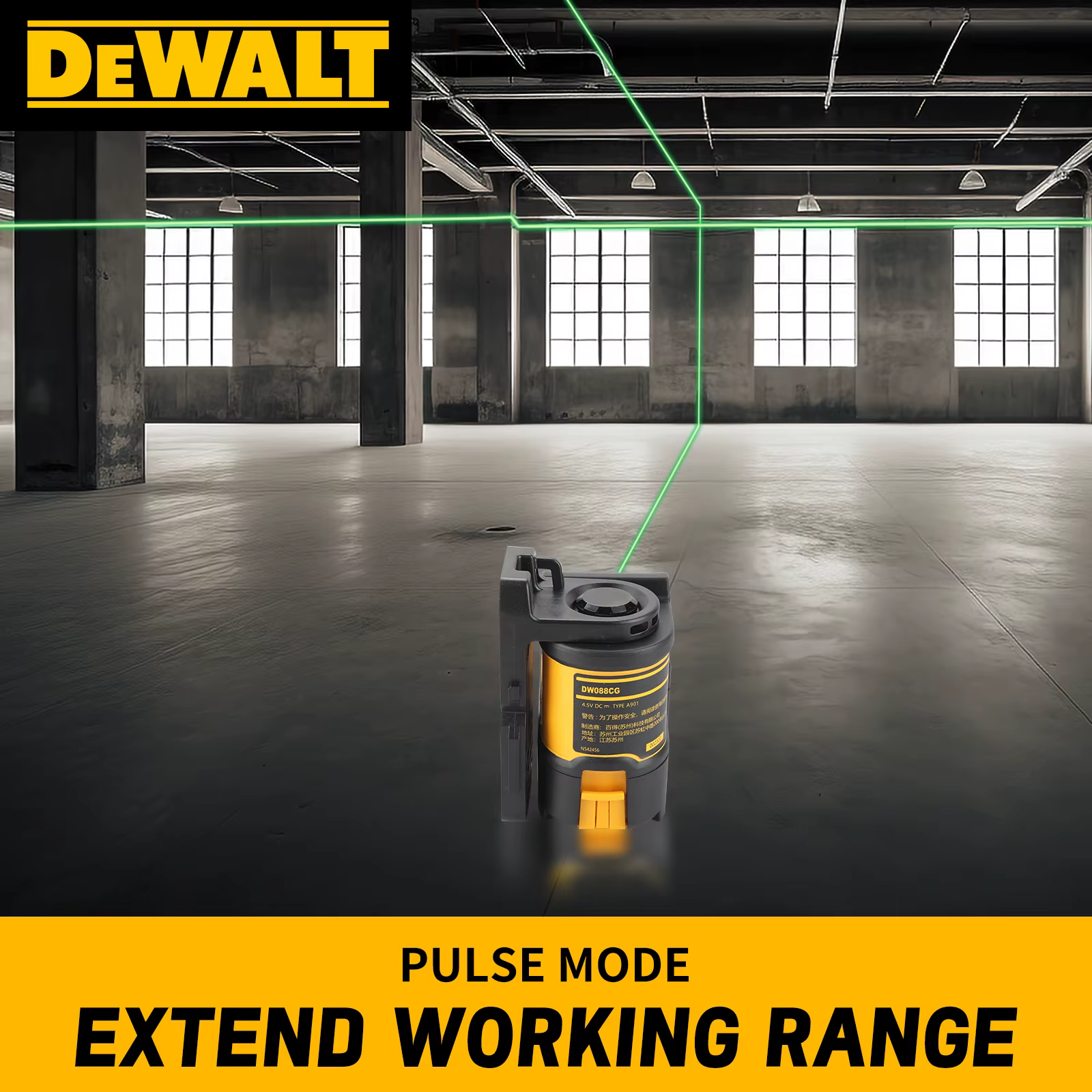 Niveau laser à ligne croisée verte haute précision DEWALT DW088CG, niveau laser vert auto-nivelant p