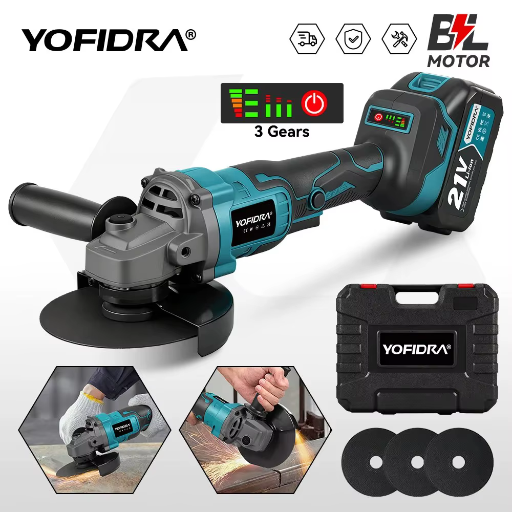 YOFIDRA 125mm meuleuse d'angle électrique sans brosse 3 vitesses M14 meulage du bois polissage outil
