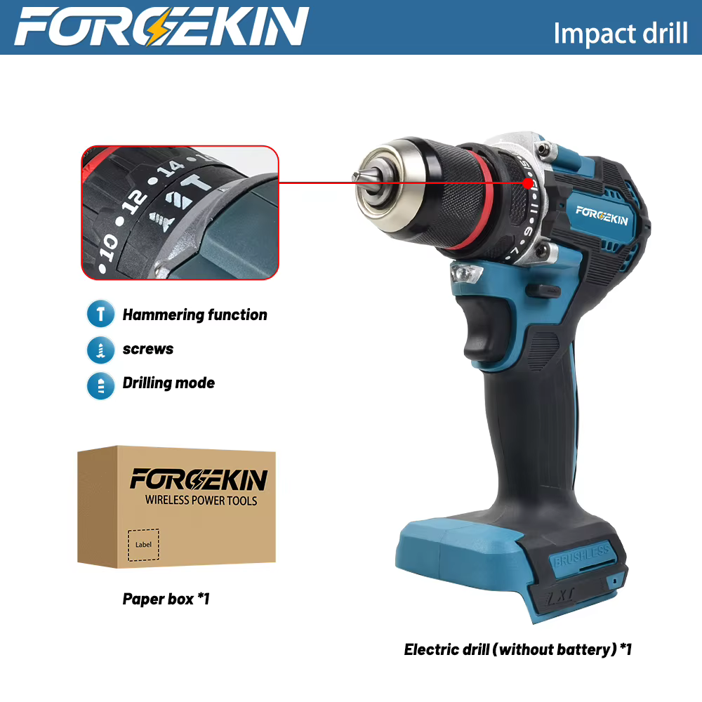 FORGEKIN Perceuse-visseuse sans fil à batterie lithium-ion, outil de perçage électrique rechargeable