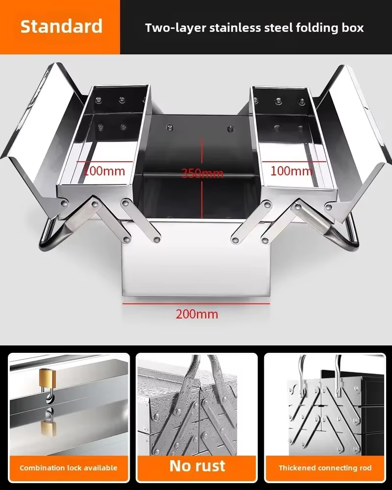 Boîte à outils en acier inoxydable pour usage industriel et domestique avec conception pliable et es