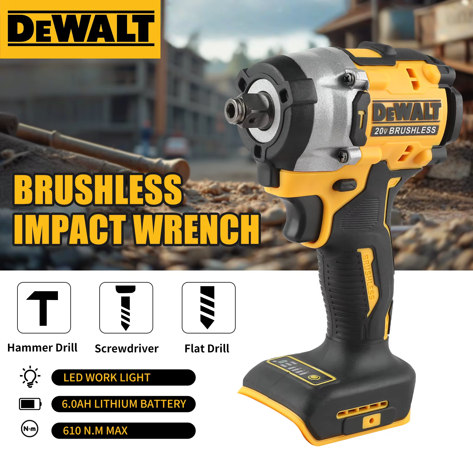 DEWALT DCF921 clé sans fil maximale atomique 20V clé à chocs sans fil 1/2 pouces clé de charge à vit