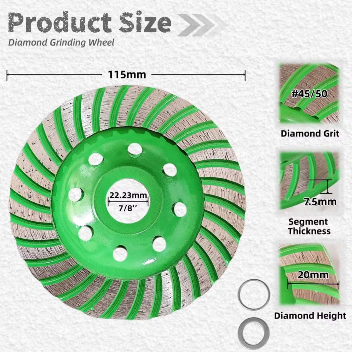 Disque de meulage diamanté 115/125 mm pour meuleuse d'angle, meules en forme de coupelle pour la déc