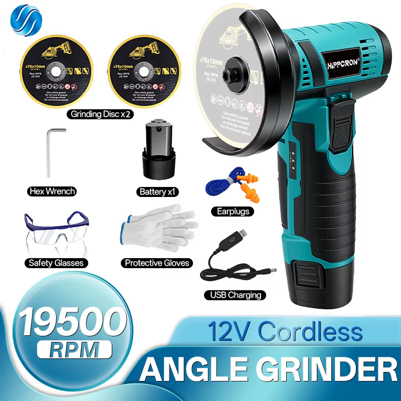 Hippcron Meuleuse d'angle électrique portable 12V sans fil, mini meuleuse de polissage, lame de coup