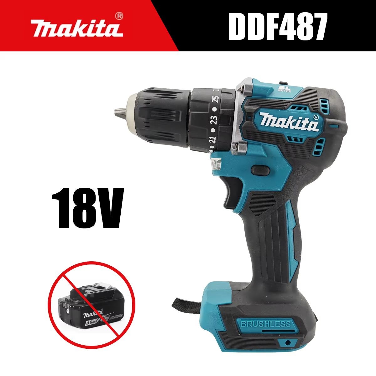 Makita Original DDF487 Perceuse-visseuse sans fil 18V sans balais, visseuse à chocs électrique, outi