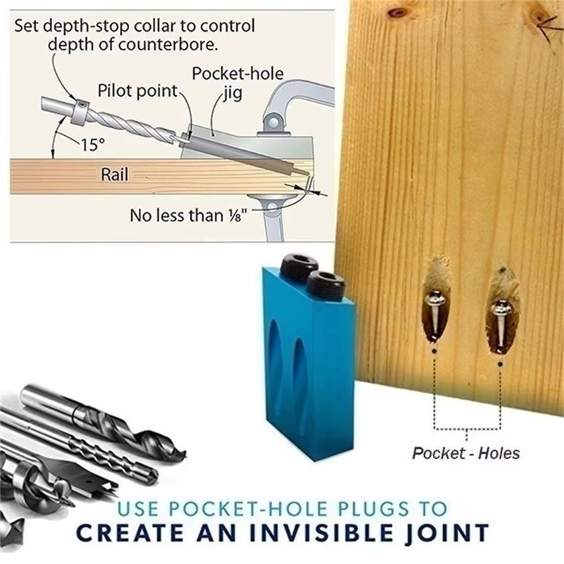Nouveau 7/14/15 pièces trou de poche vis gabarit 15 degrés cheville perceuse menuiserie Kit charpent
