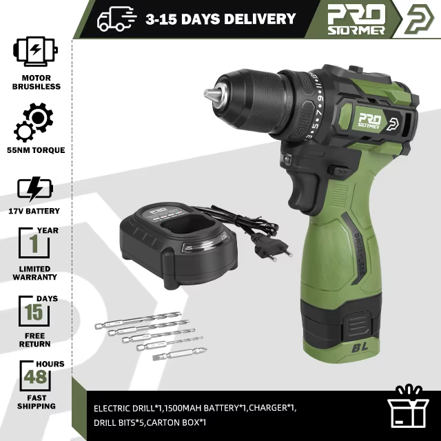 PROSTORMER – perceuse électrique sans balais 17V 55nm, perceuse sans fil, Mini tournevis, batterie L