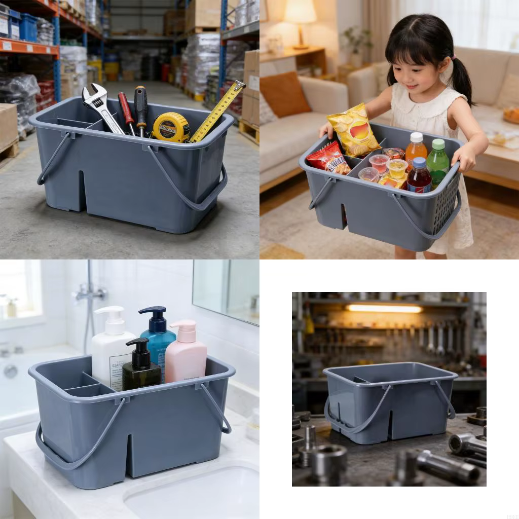 Seau à outils polyvalent, panier rangement à 4 sections avec poignées robustes, parfait pour les fou