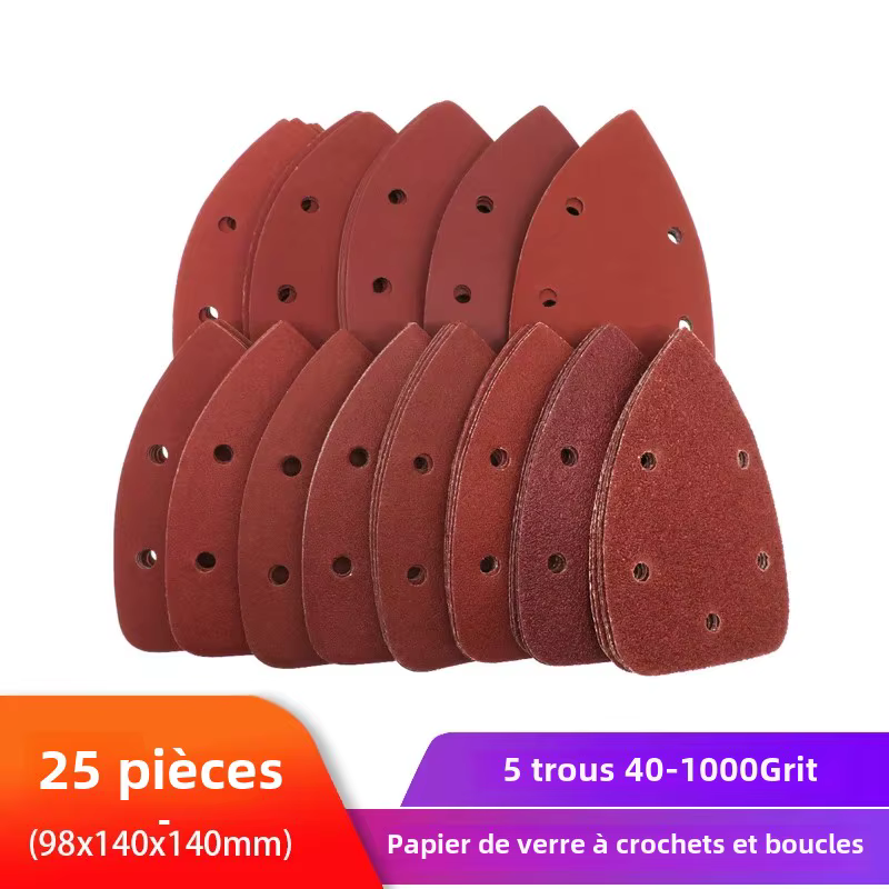 Abrasifs auto-adhésifs pour ponceuse triangulaire, papier abrasif, boucle à crochet, outils de polis