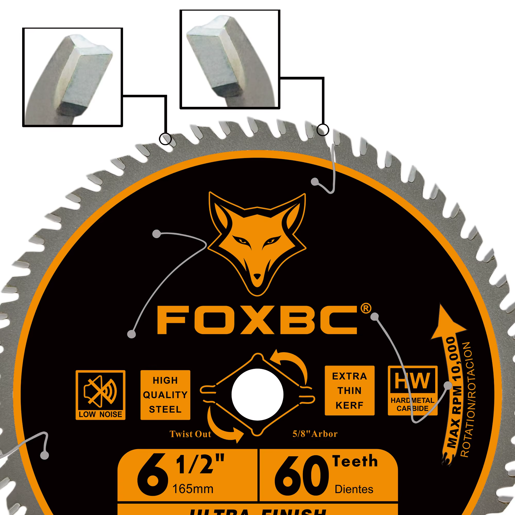 FOXBC 165mm Lames de scie circulaire 60 dents finition ultra fine coupe du bois 1 pièces
